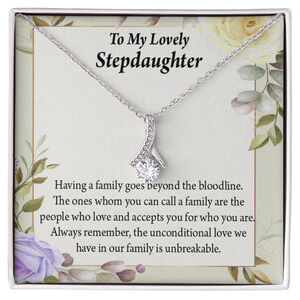 To My Stepdaughter Unbreakable Bond Ribbon Necklace Silver Tone Standard Box